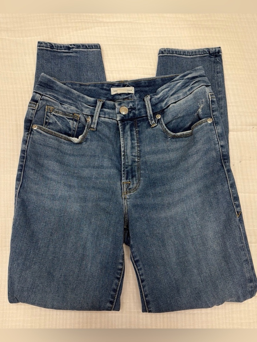 good american distressed skinny jeans